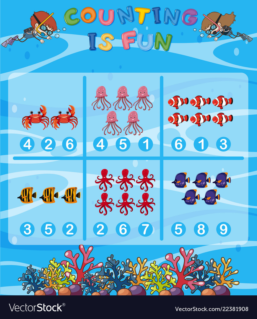 Count number underwater theme Royalty Free Vector Image