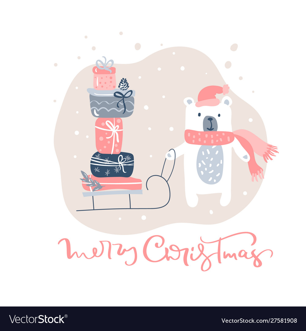 Cute Polar Bear Carries A Sled Royalty Free Vector Image