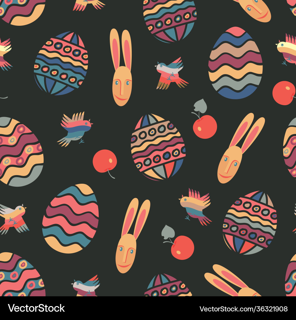 Easter seamless pattern with cute rabbit and eggs Vector Image
