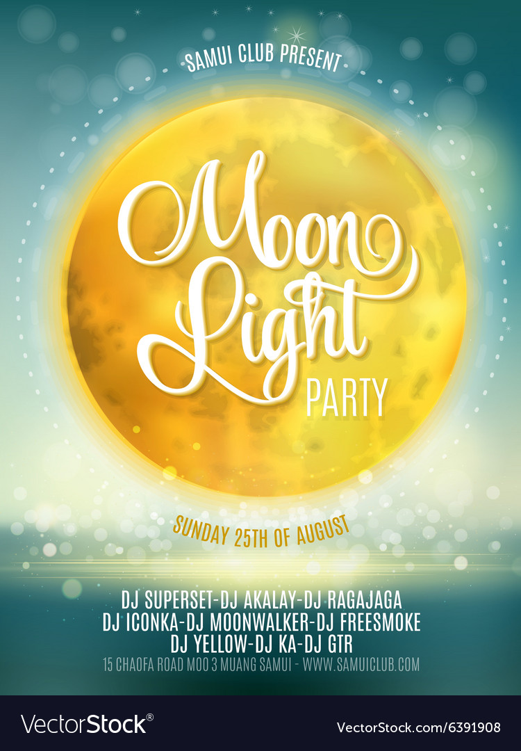 Full Moon Beach Party Flyer Design Eps 10 Vector Image