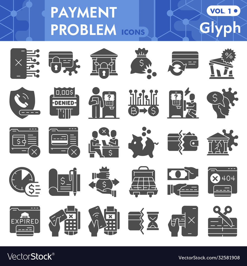 Payment problem solid icon set banking symbols Vector Image