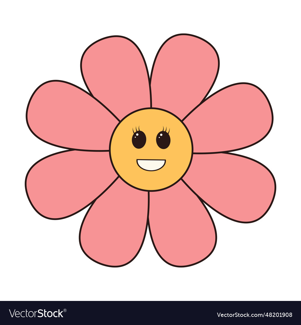 Retro groovy daisy flower character Royalty Free Vector