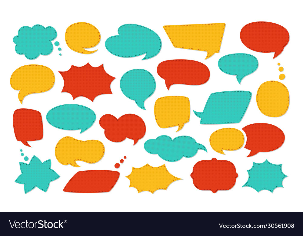 Speech bubble patch cartoon stitched set Vector Image