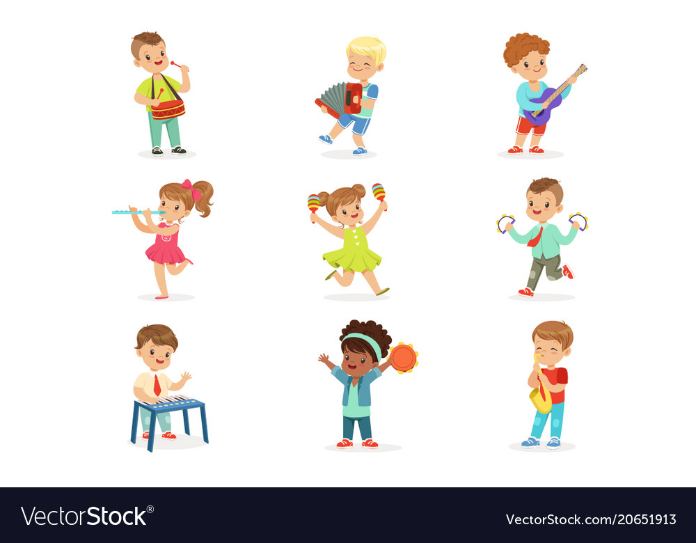 Cute children dancing and playing musical Vector Image