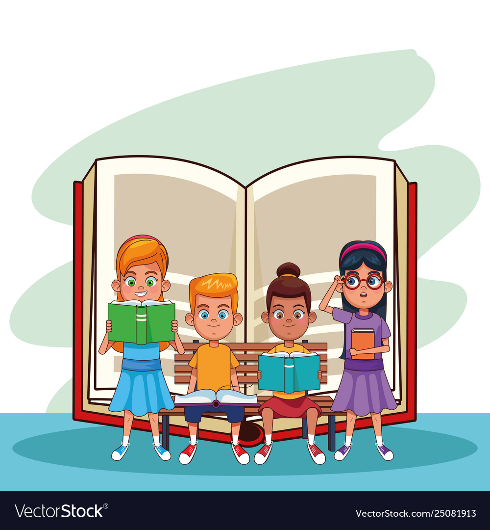 Kids and books cartoons