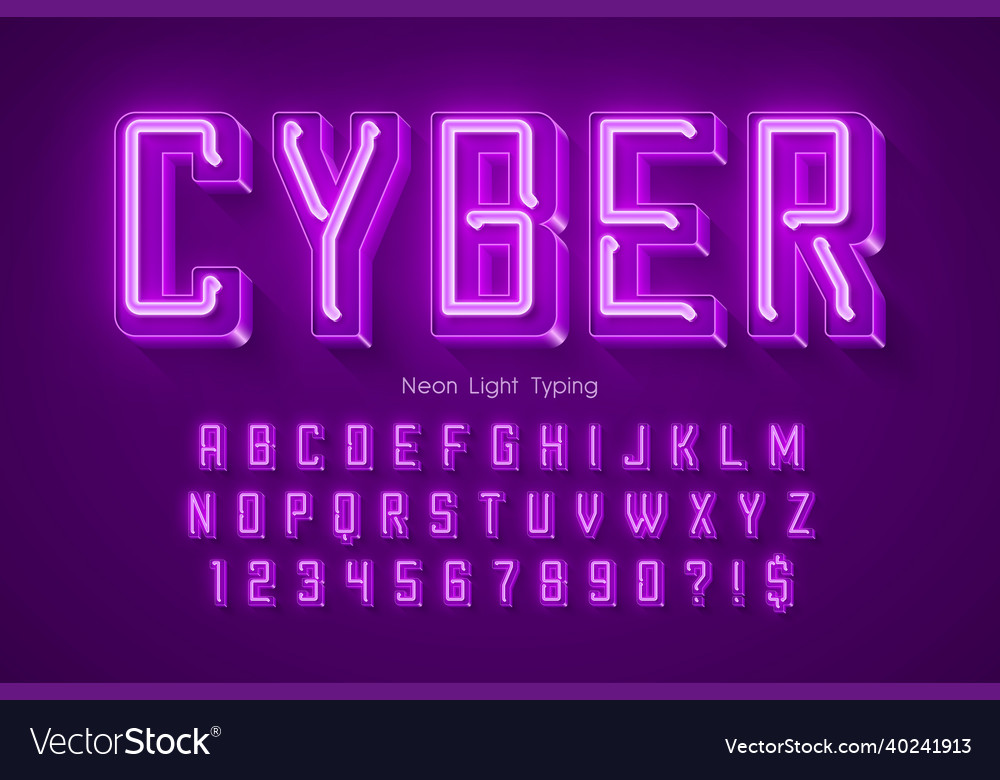 Neon light 3d alphabet retro-futuristic origainal Vector Image