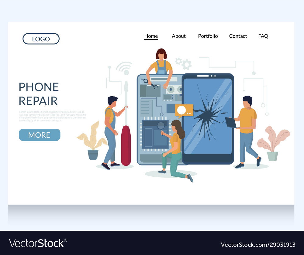 Phone repair website landing page design Vector Image