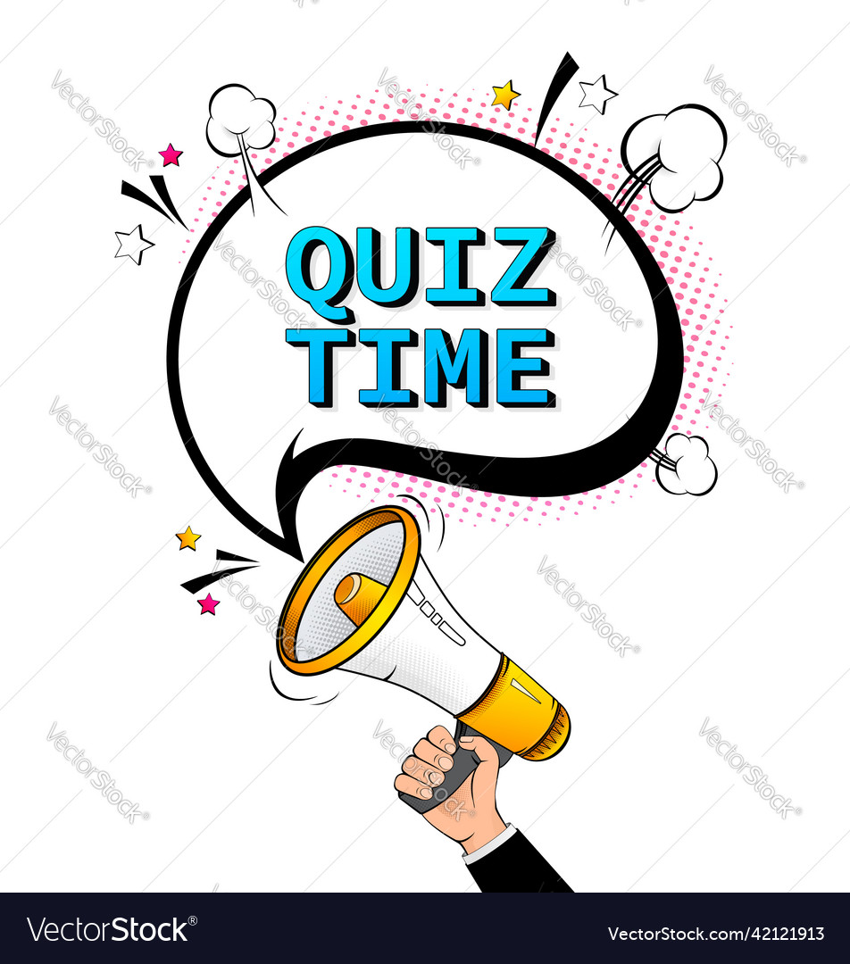 Quiz time pop style banner with megaphone