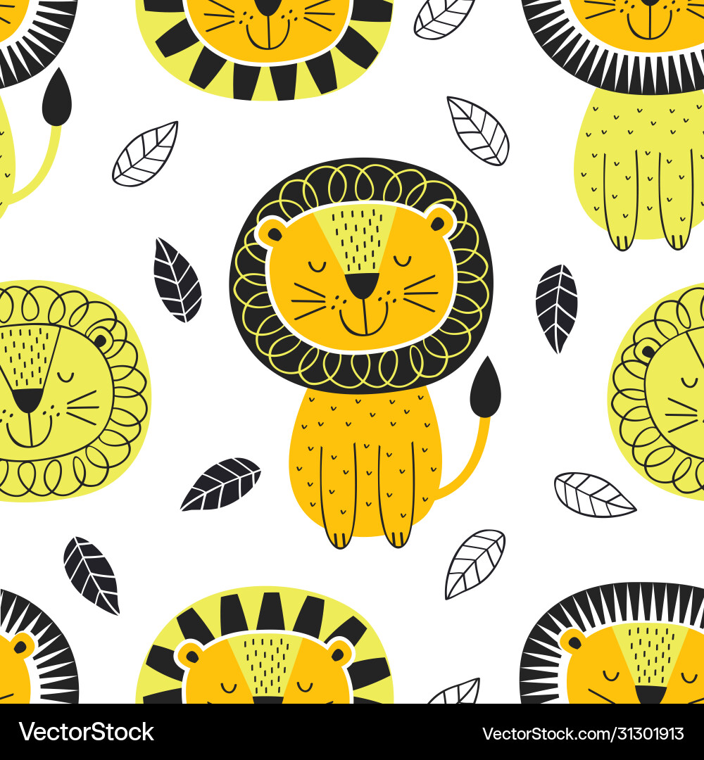 Seamless pattern with lion in scandinavian Vector Image
