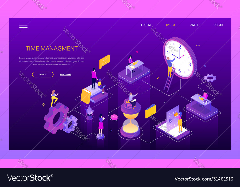 Time management - colorful isometric web Vector Image