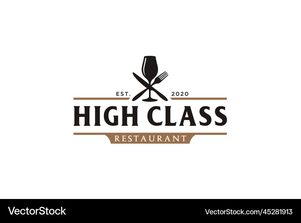 Wine glass fork knife dinner restaurant bar logo Vector Image
