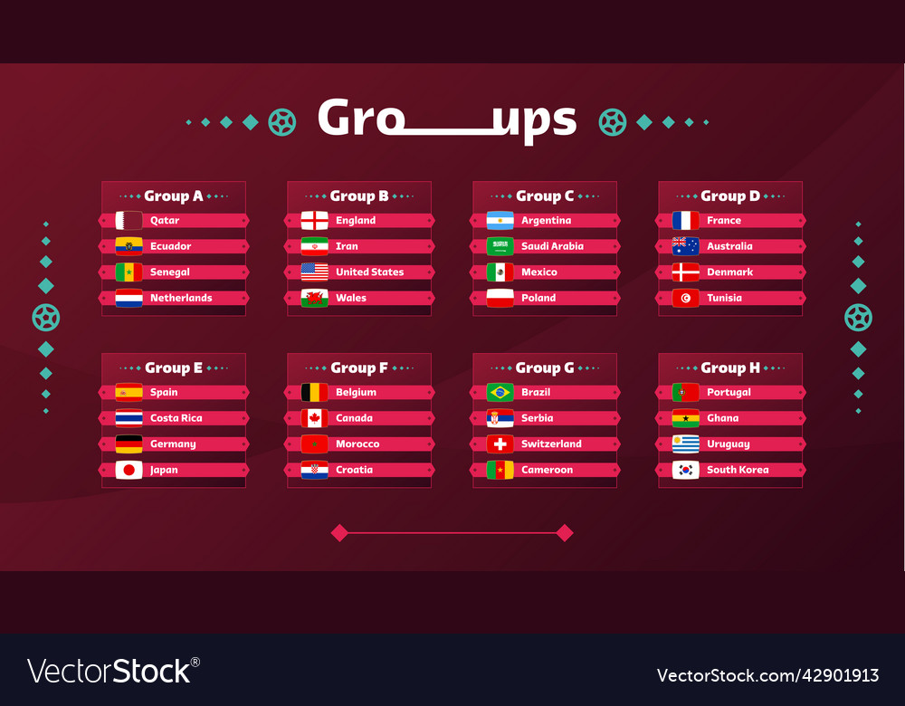 World Football 2022 Groups And Flags Set Vector Image