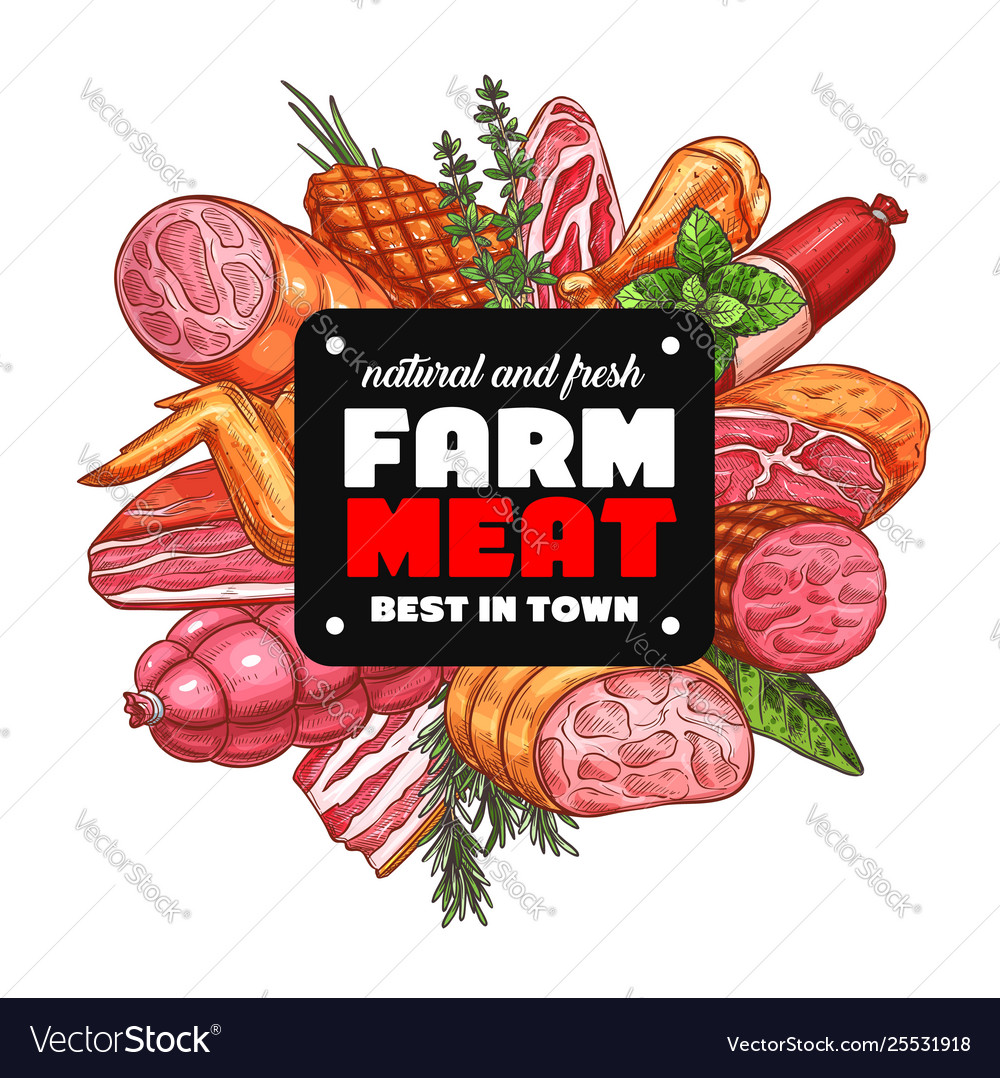 Butchery meat products butcher shop sketch food Vector Image