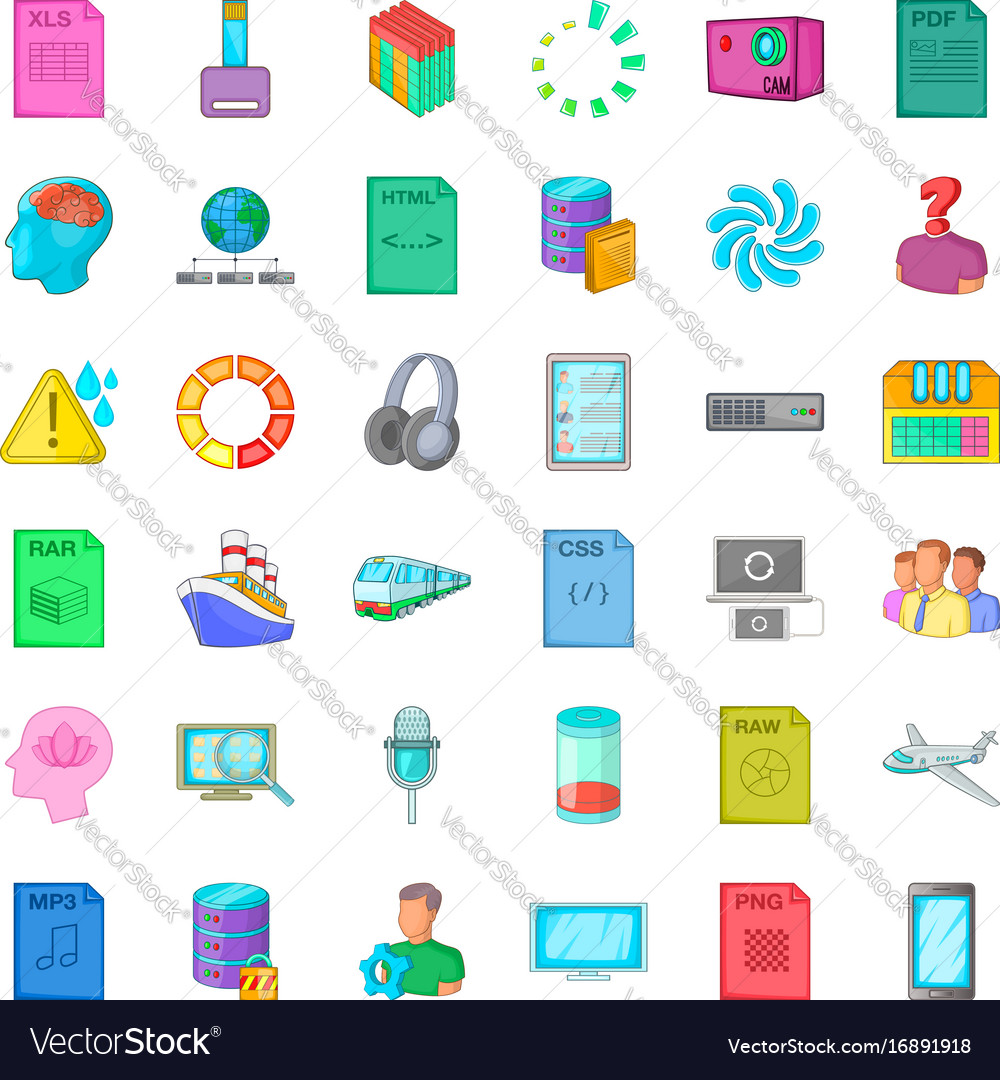 Computer file icons set cartoon style Royalty Free Vector