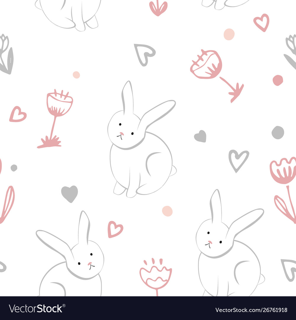 Little sweet bunny with spring flowers seamless vector image Little sweet bunny with spring flowers seamless