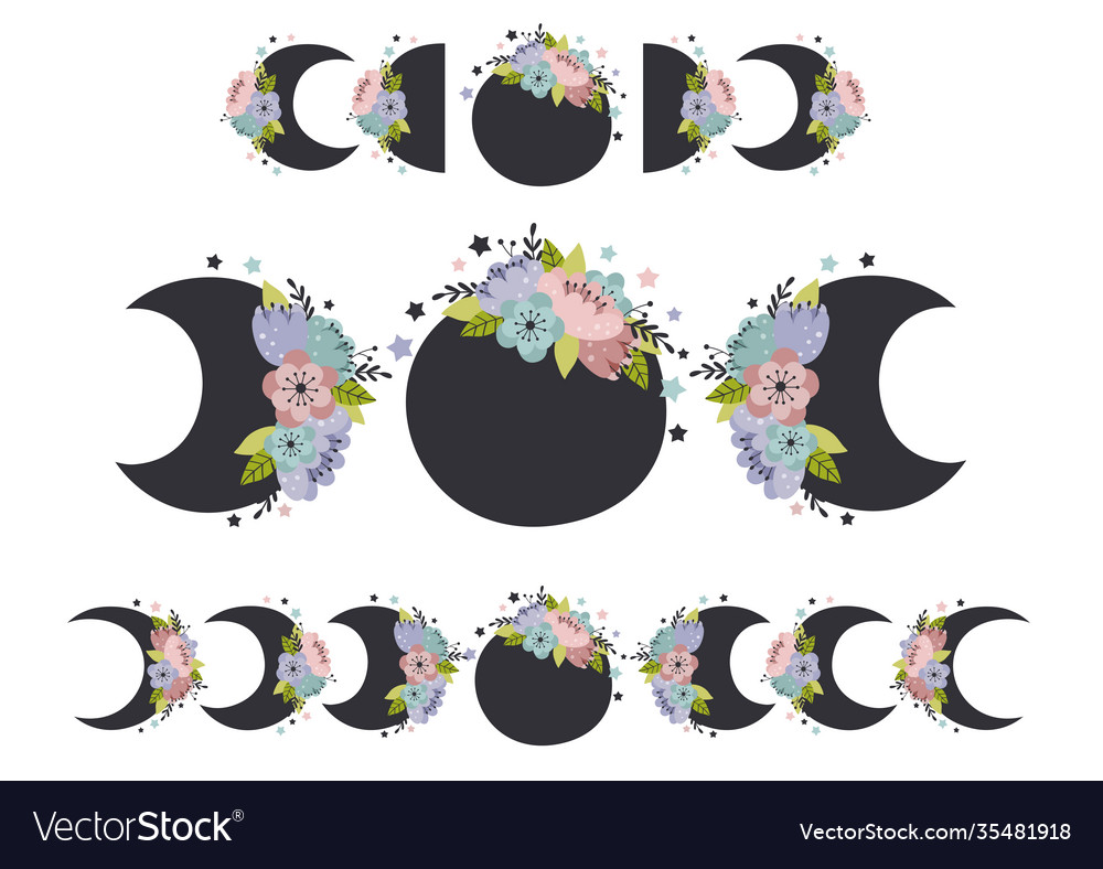 Set isolated floral moon phases Royalty Free Vector Image