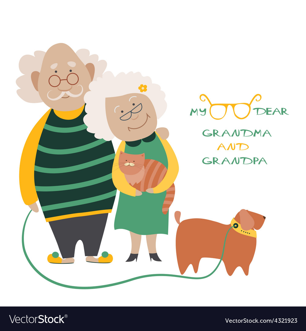 Elderly couple with their dog Royalty Free Vector Image Elderly couple with their dog Royalty Free Vector Image