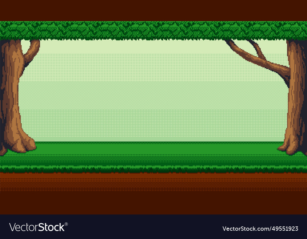 Forest pixel art background 2d backdrop Royalty Free Vector