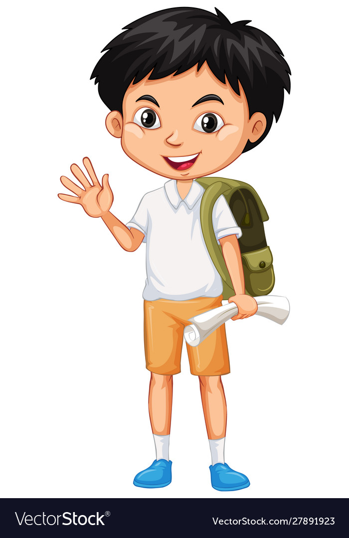 One happy boy with green backpack Royalty Free Vector Image