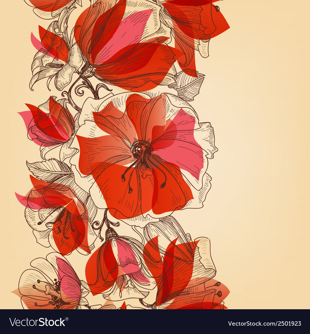 Red flowers seamless pattern in retro style