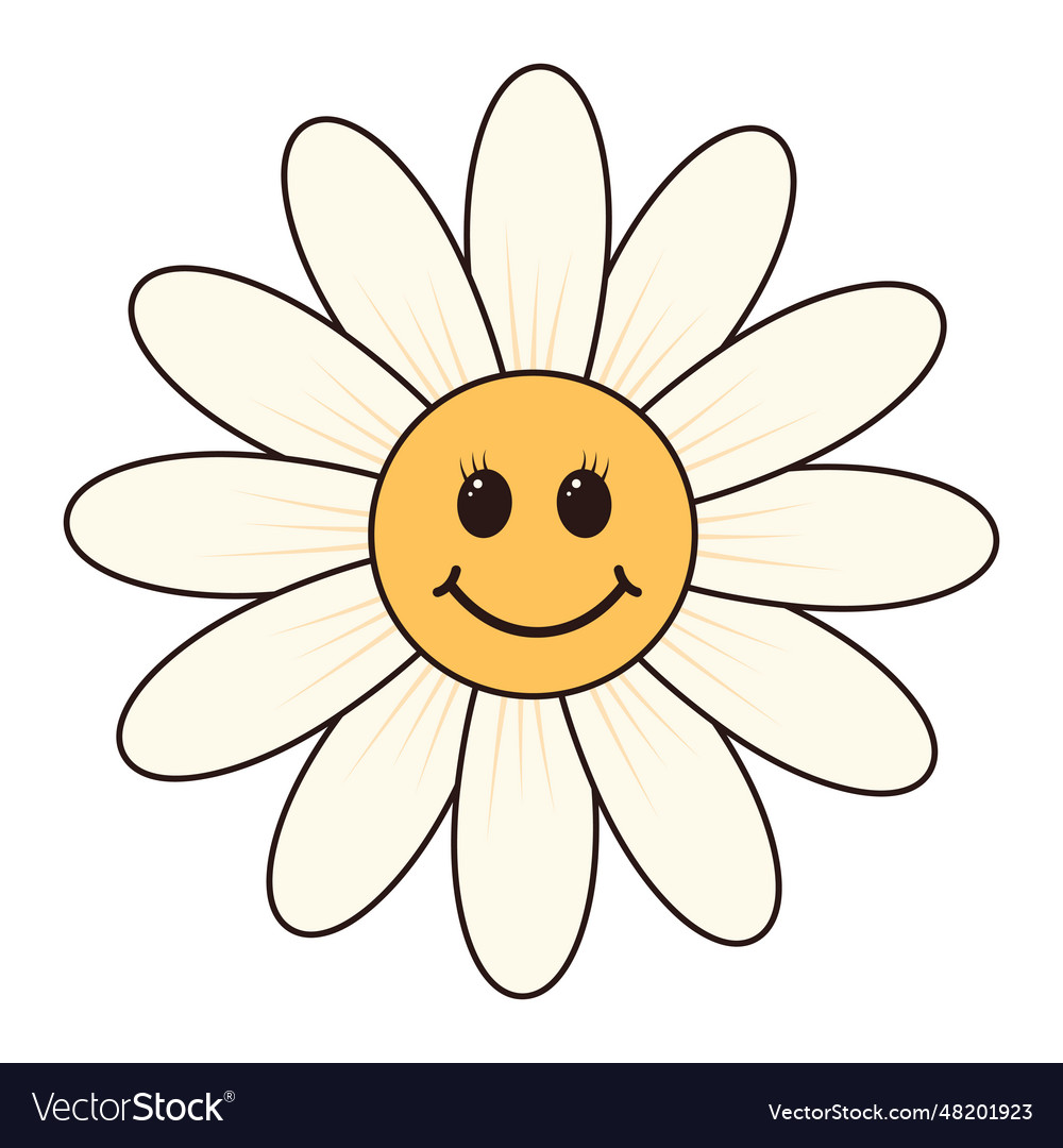 Retro groovy daisy flower character Royalty Free Vector