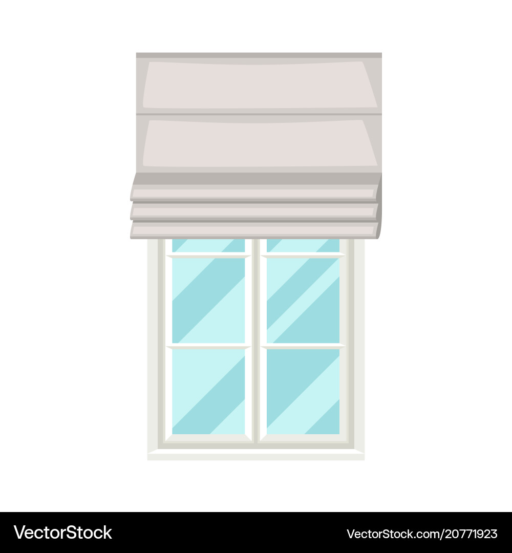 White plastic window with roman curtains on wall Vector Image