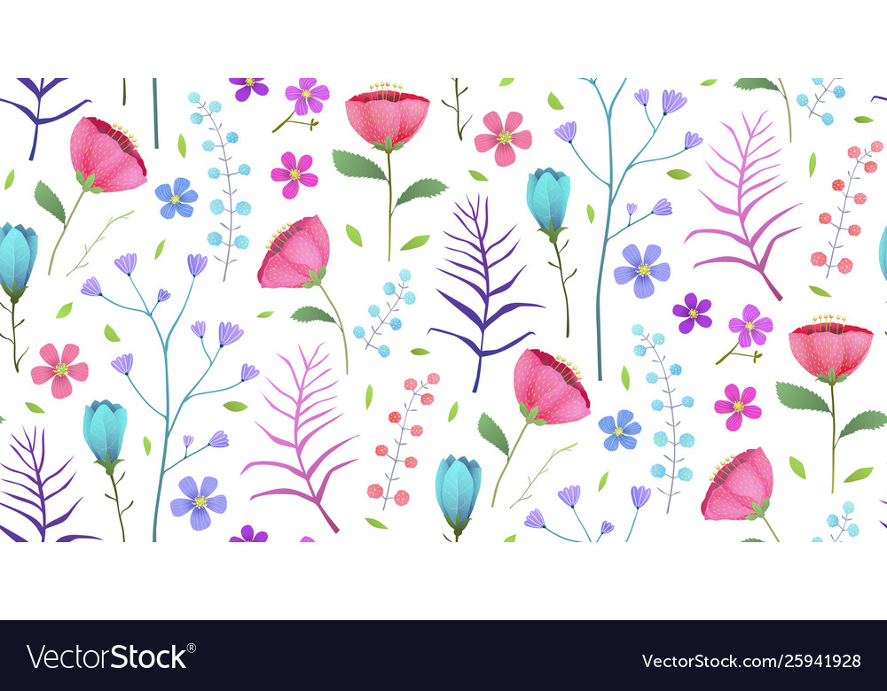 Blooming tropical flowers poppies summer seamless vector image Blooming tropical flowers poppies summer seamless