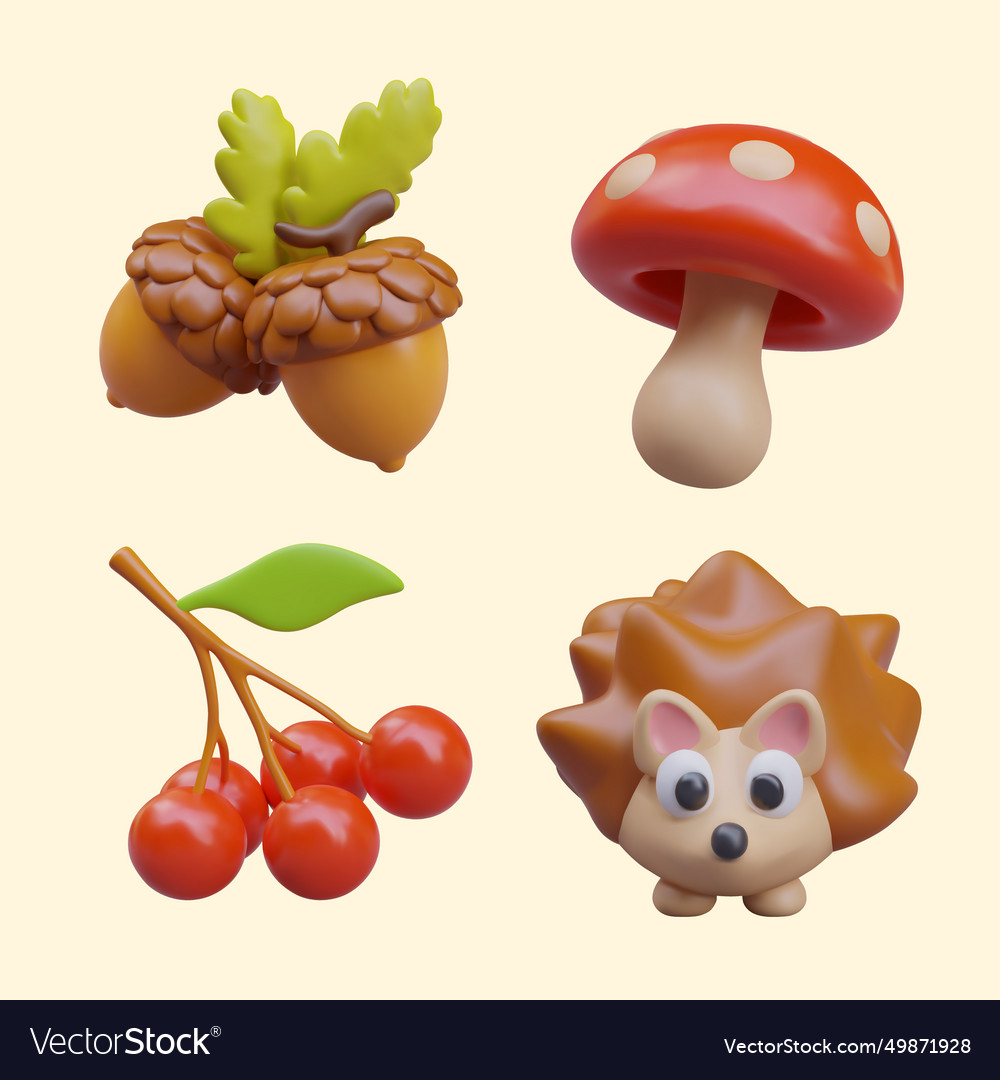 Set of autumn objects realistic acorns Royalty Free Vector