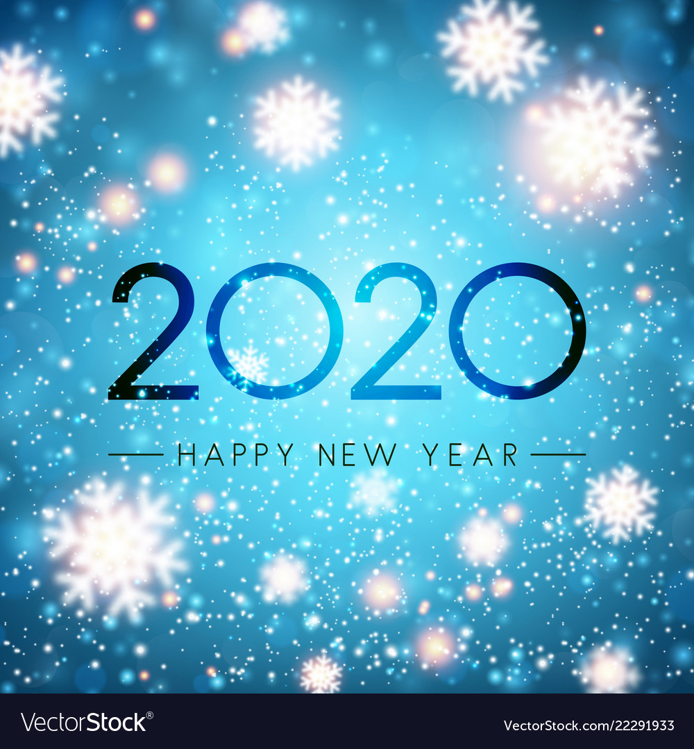 Blue 2020 Happy New Year Card With Blurred Vector Image