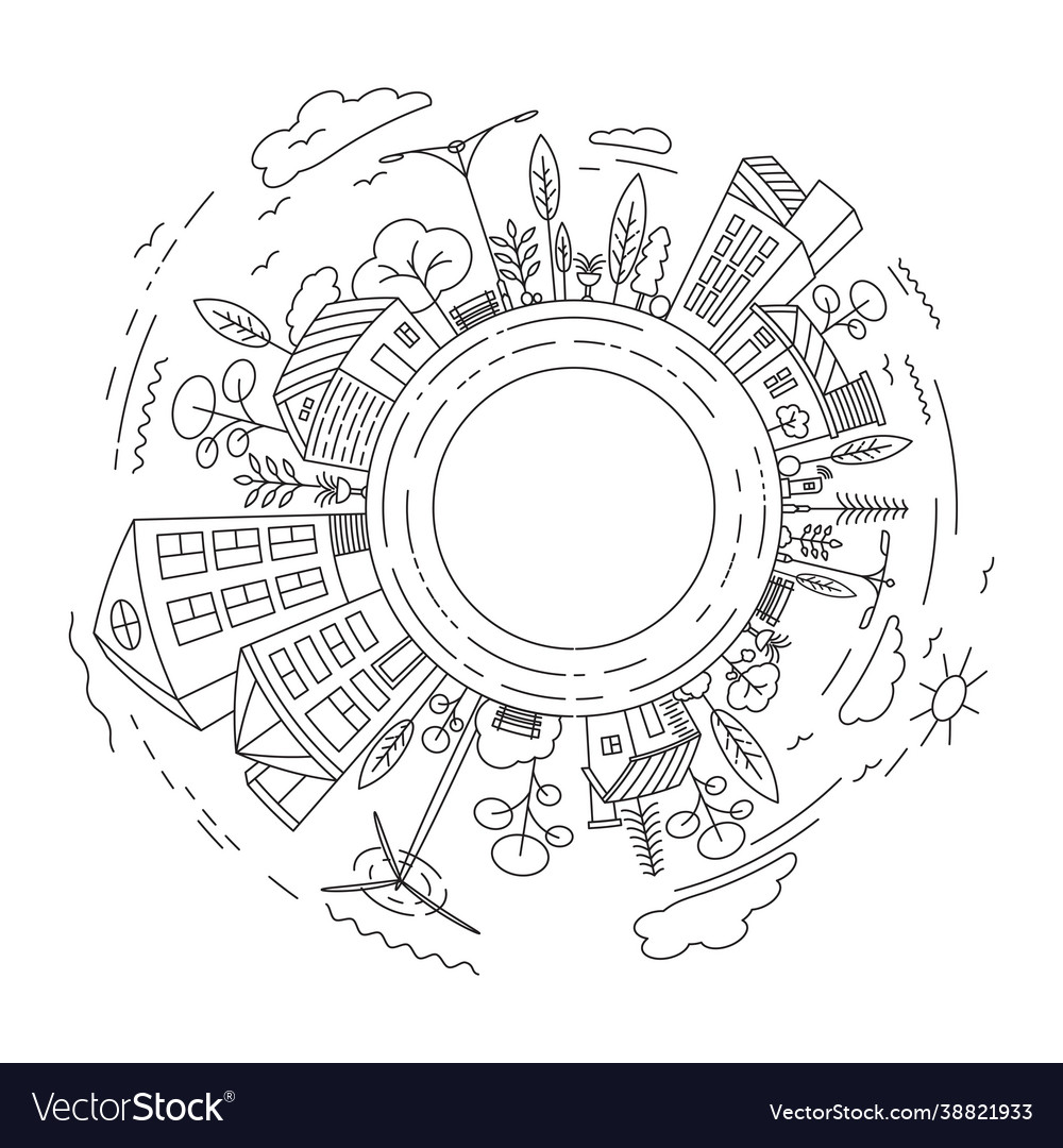 City building line art template Royalty Free Vector Image