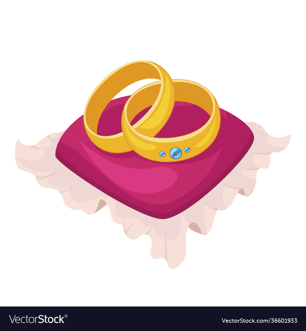 Golden metal wedding rings with brilliant on red Vector Image