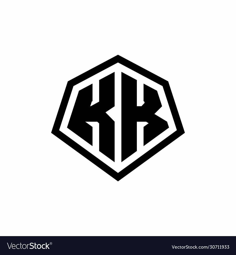 Kk monogram logo with hexagon shape and line Vector Image