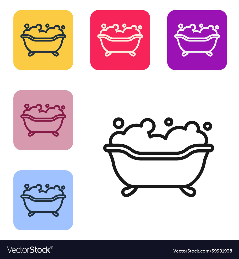 Black line bathtub with foam bubbles inside icon Vector Image