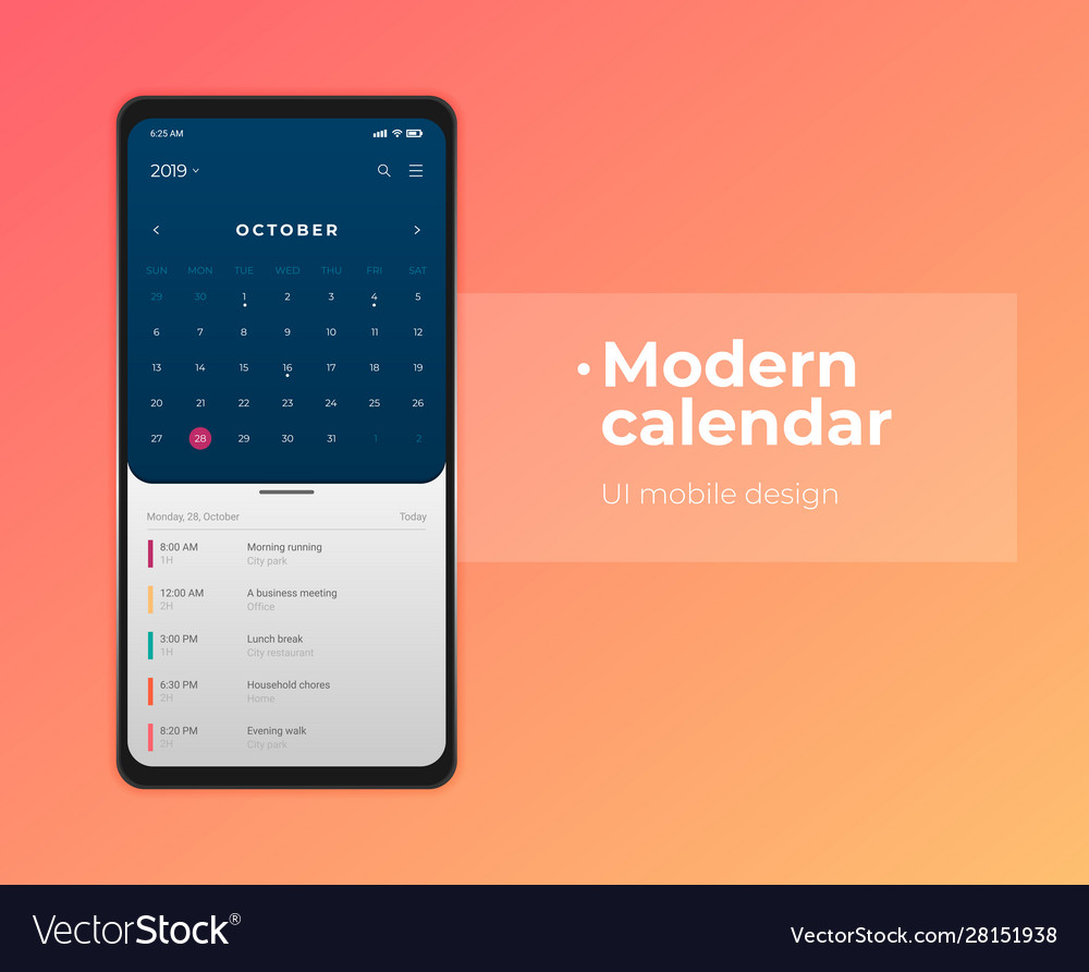 Calendar mobile apptasks ui ux design mockup image