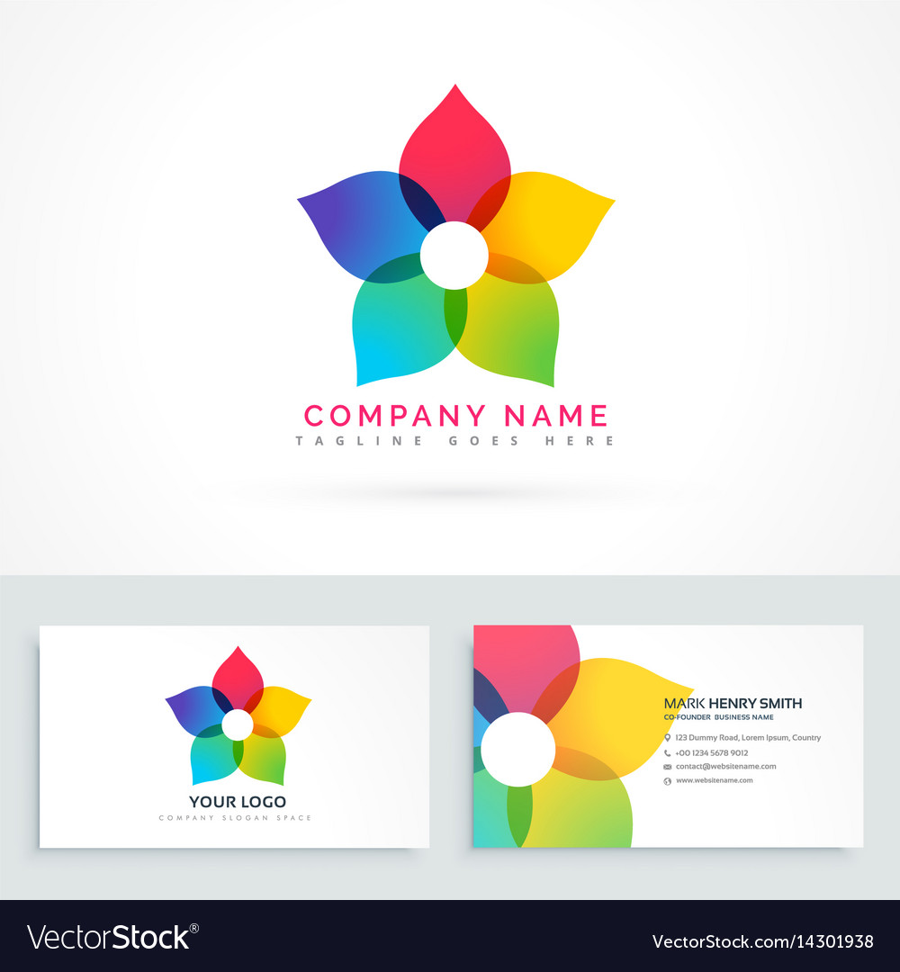 Colorful flower logo design with business card Vector Image