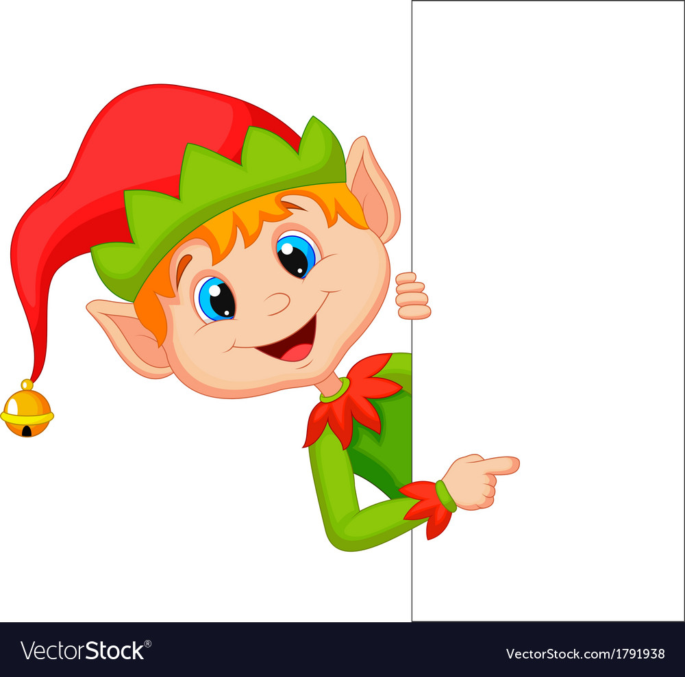 Download Cute christmas elf cartoon pointing Royalty Free Vector