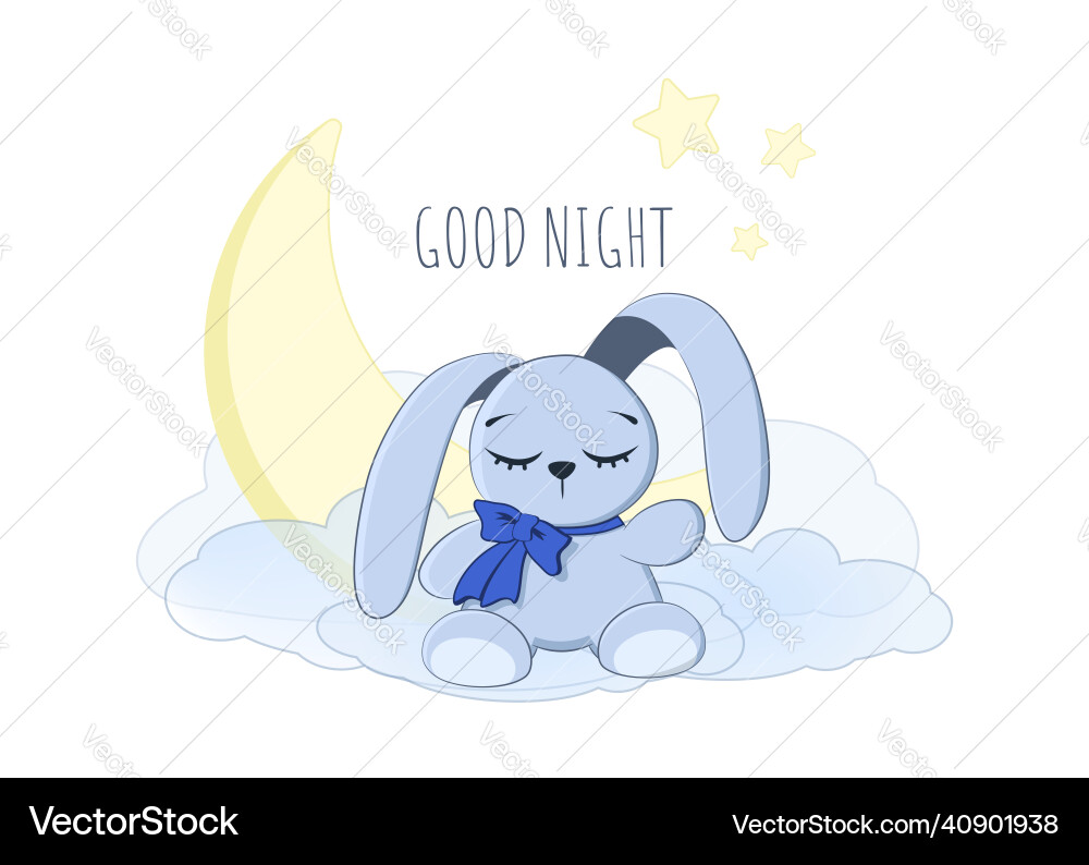 Cute rabbit with a moon and stars on the clouds Vector Image