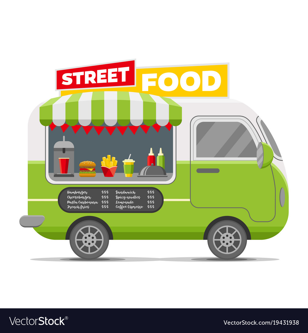 Fast street food caravan trailer Royalty Free Vector Image