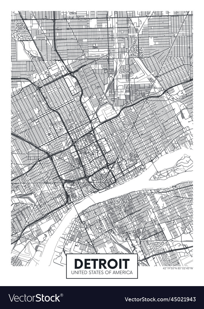 City map detroit travel poster design Royalty Free Vector