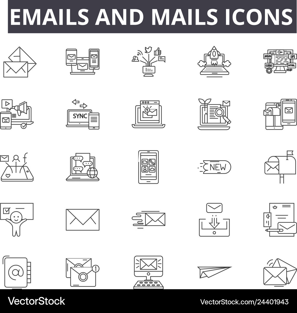 Emails and mails line icons for web and mobile Vector Image