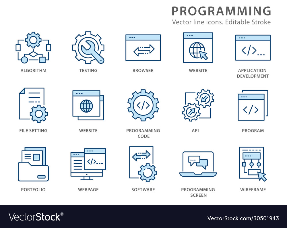 Programming line icon set Royalty Free Vector Image