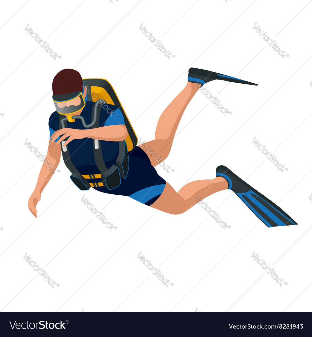 Scuba diver diving man front view scuba diving Vector Image