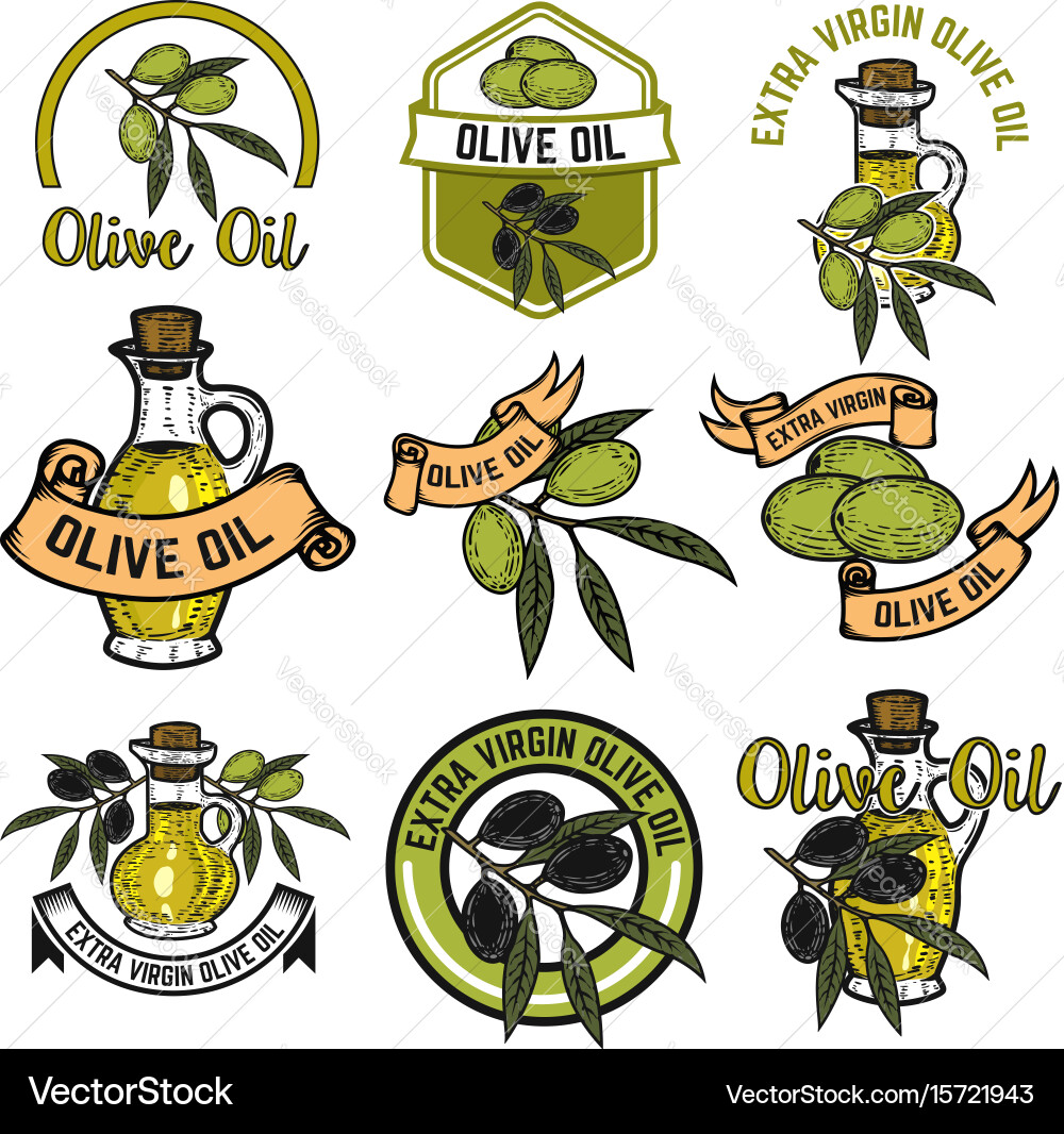 Set Olive Oil Labels Design Elements For Logo Vector Image