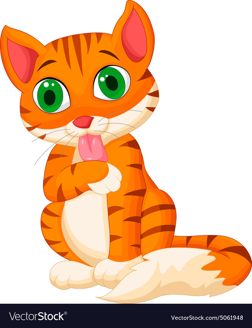 Download Cartoon cat licking its hand Royalty Free Vector Image