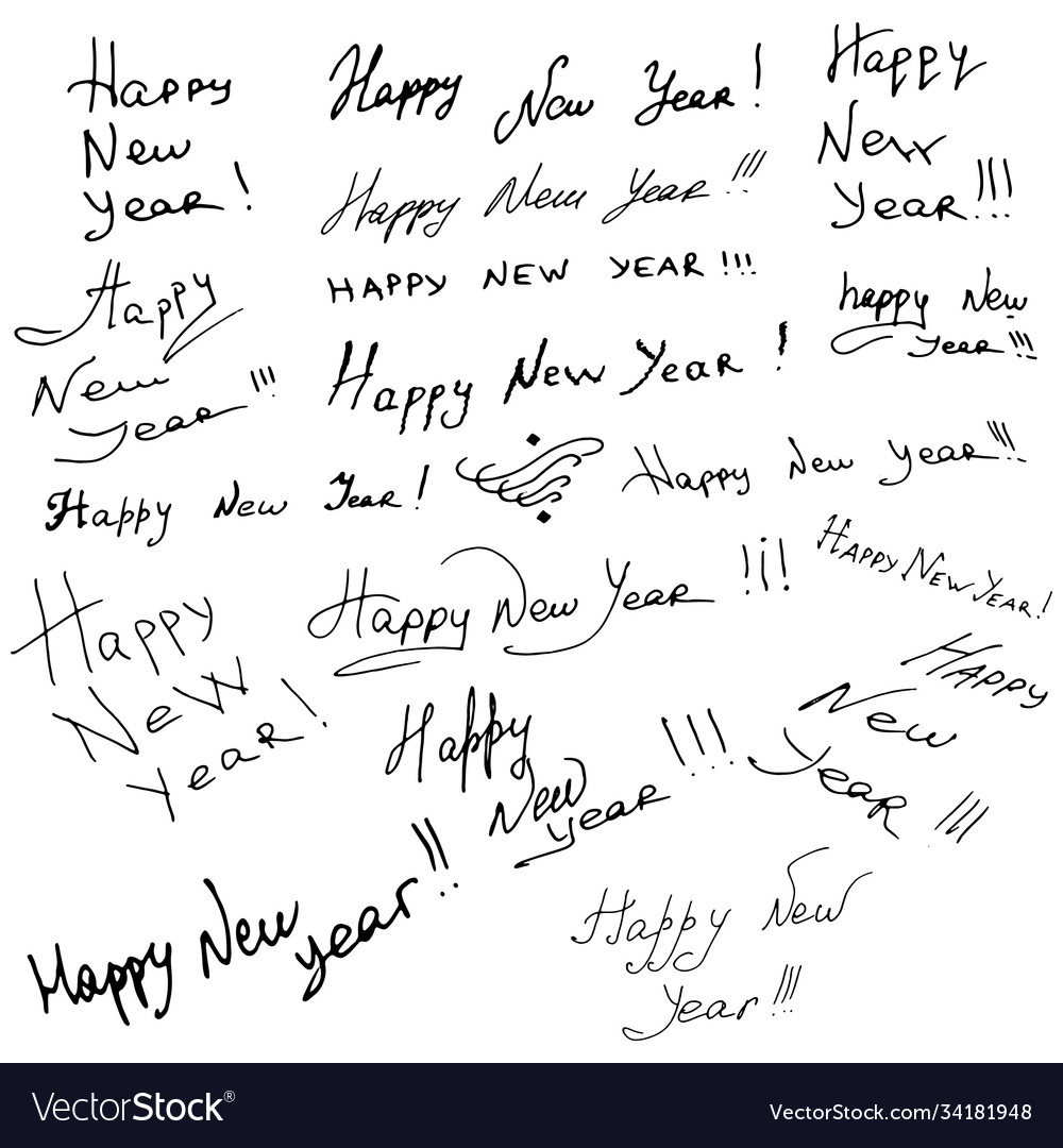 Set happy new year text calligraphy