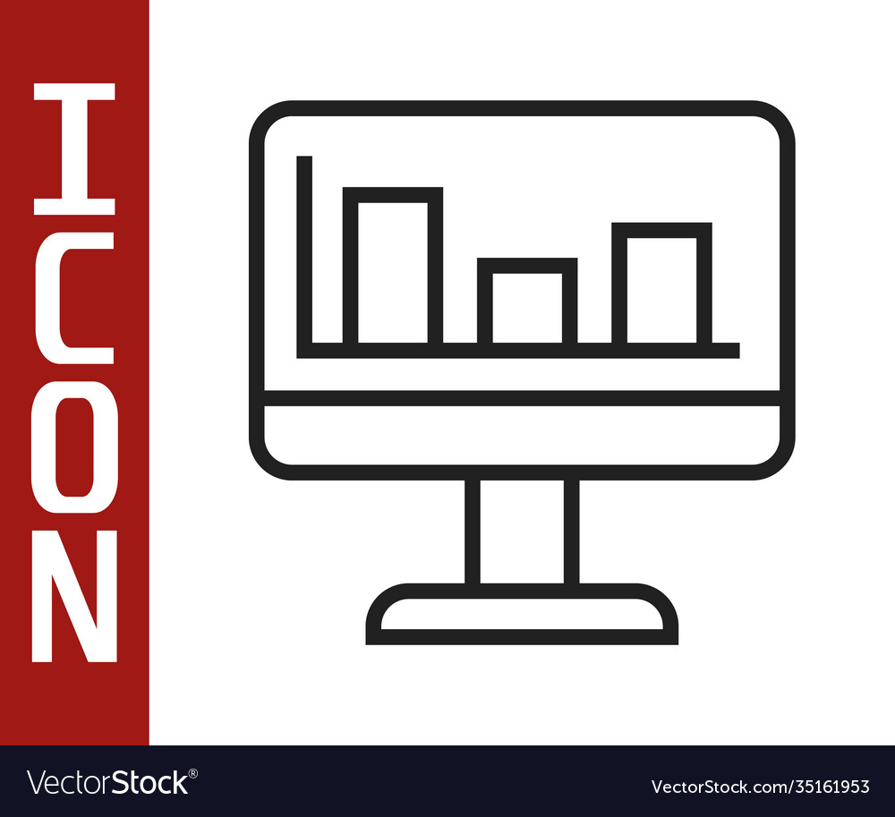 Black line computer monitor with graph chart icon Vector Image
