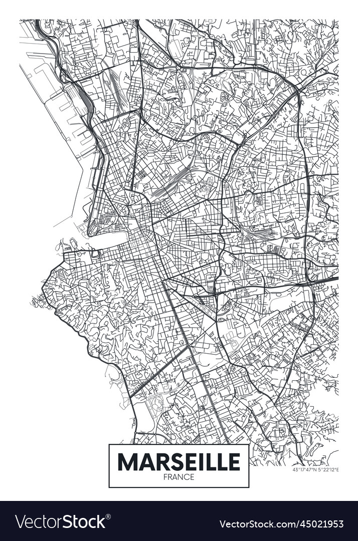 City Map Marseille Travel Poster Design Royalty Free Vector