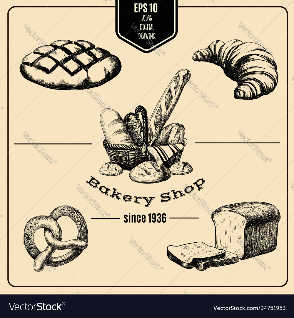 Hand drawn collection bakery products template Vector Image