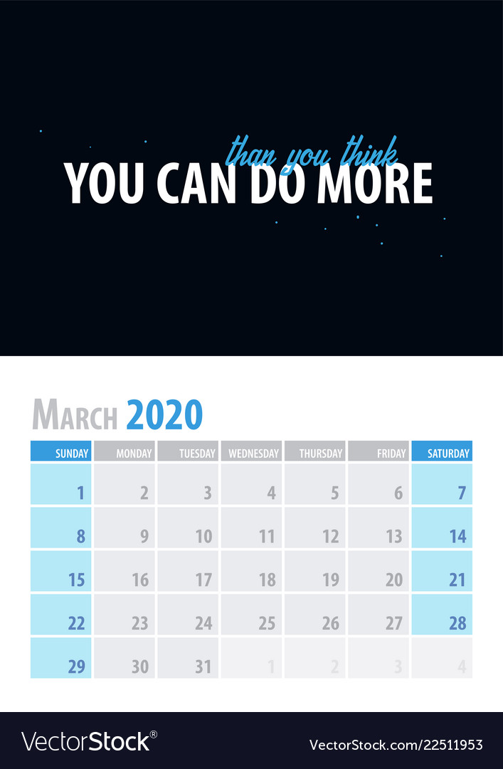 March calendar planner 2020 with motivational