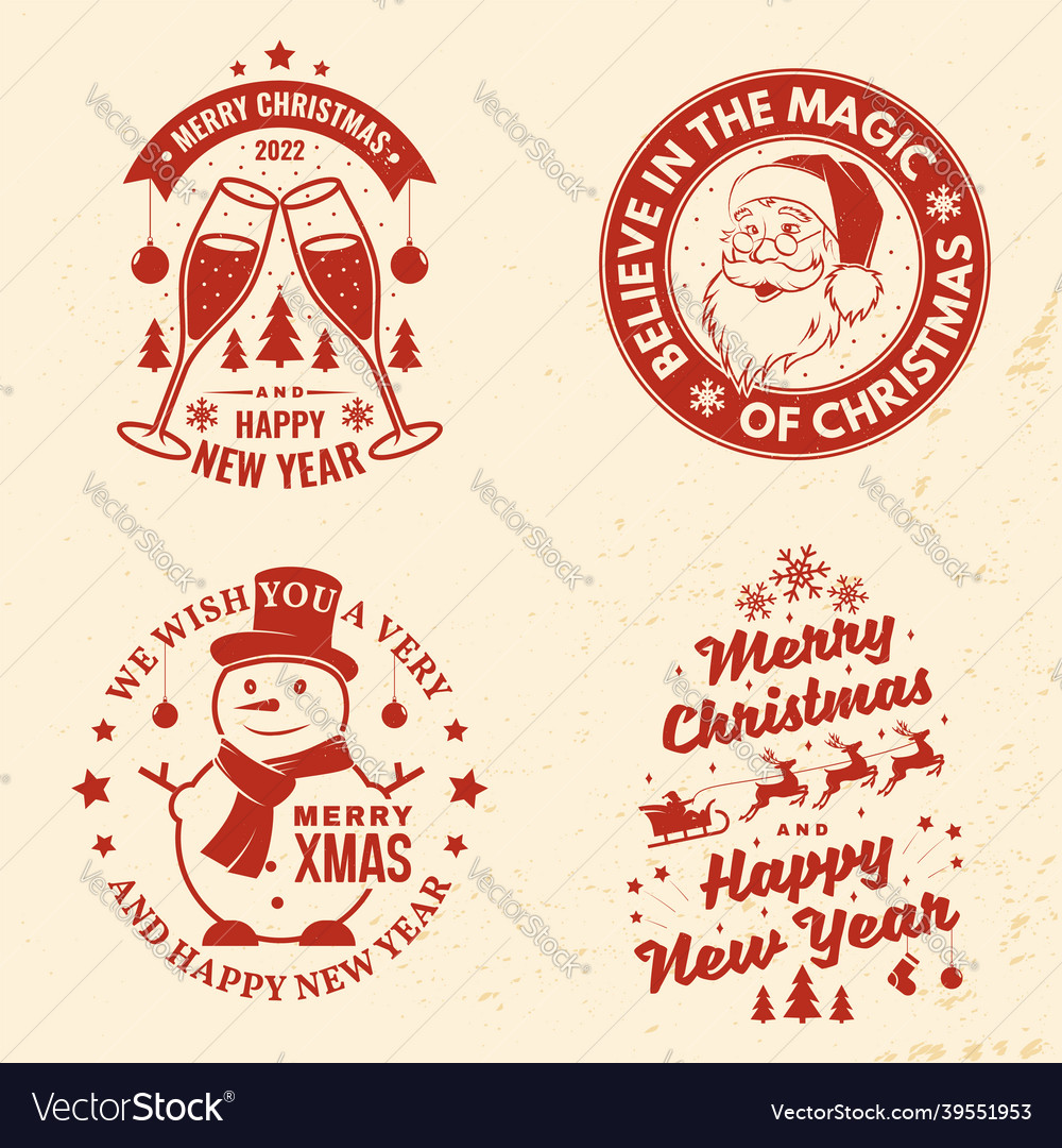 Set of merry christmas and happy new year stamp vector image Set of merry christmas and happy new year stamp